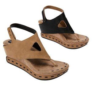 NEW Women's Reversible Wedge Sandal Black Flips to Beige Venita 1 by Modzori